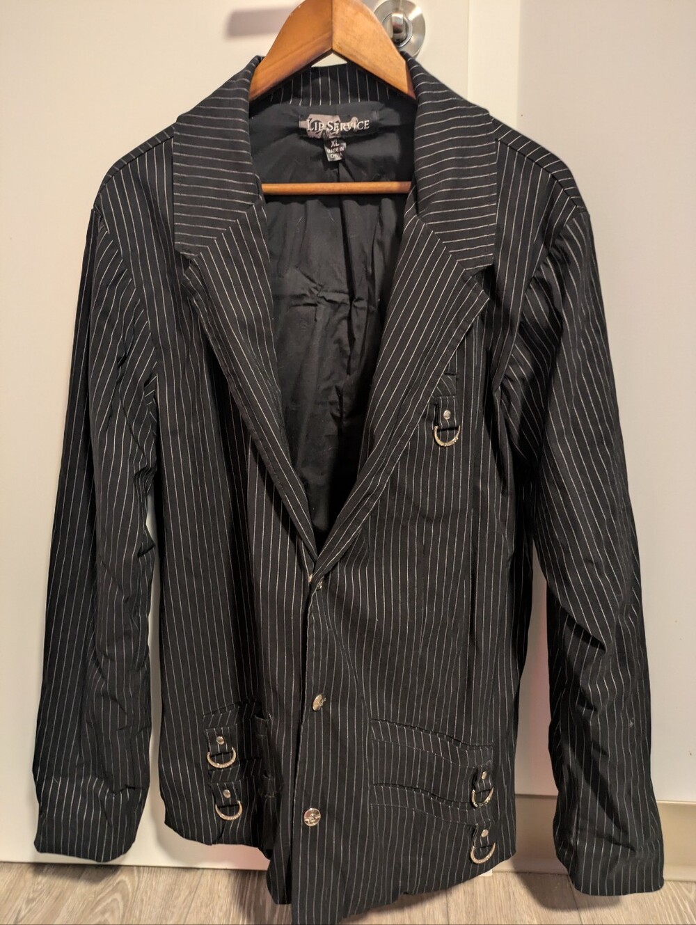Lip Service Black Pinstripe Coat with Silver Hardware